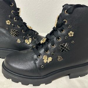 Karl Lagerfeld Black Combat Boots with Gold Accents